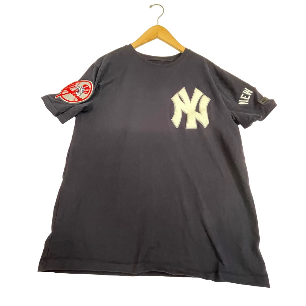 Pro Mens New York Embroidered Sleeve Cotton T-Shirt Navy Blue Size L